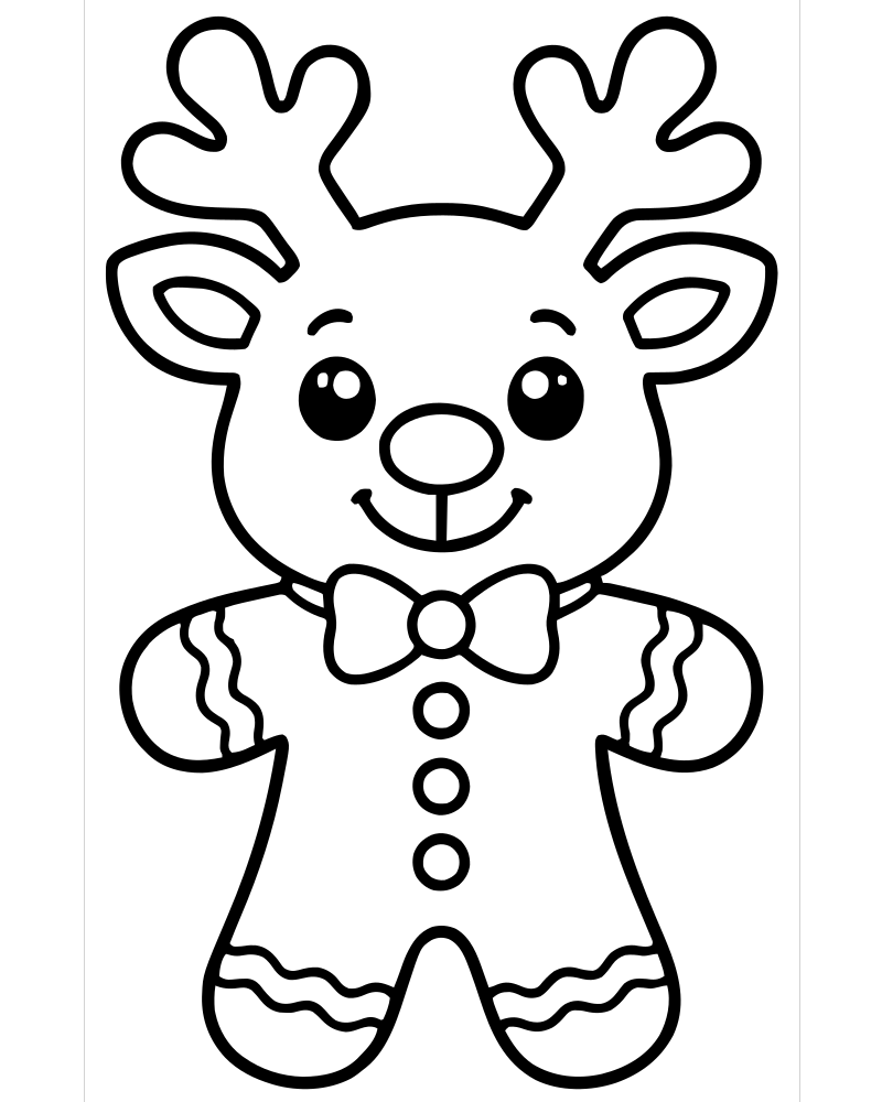 Gingerbread Reindeer Cookie — Gingerbread coloring page to print for children