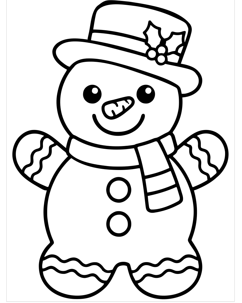 Gingerbread Snowman — printable Gingerbread coloring sheet for preschoolers