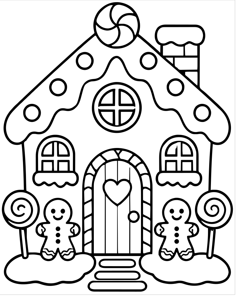 Gingerbread Village — printable Gingerbread coloring sheet for preschoolers