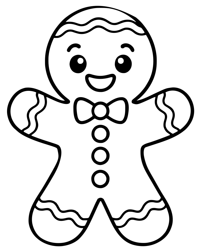 Gingerbread with Icing Smile — free printable Gingerbread coloring page for kids