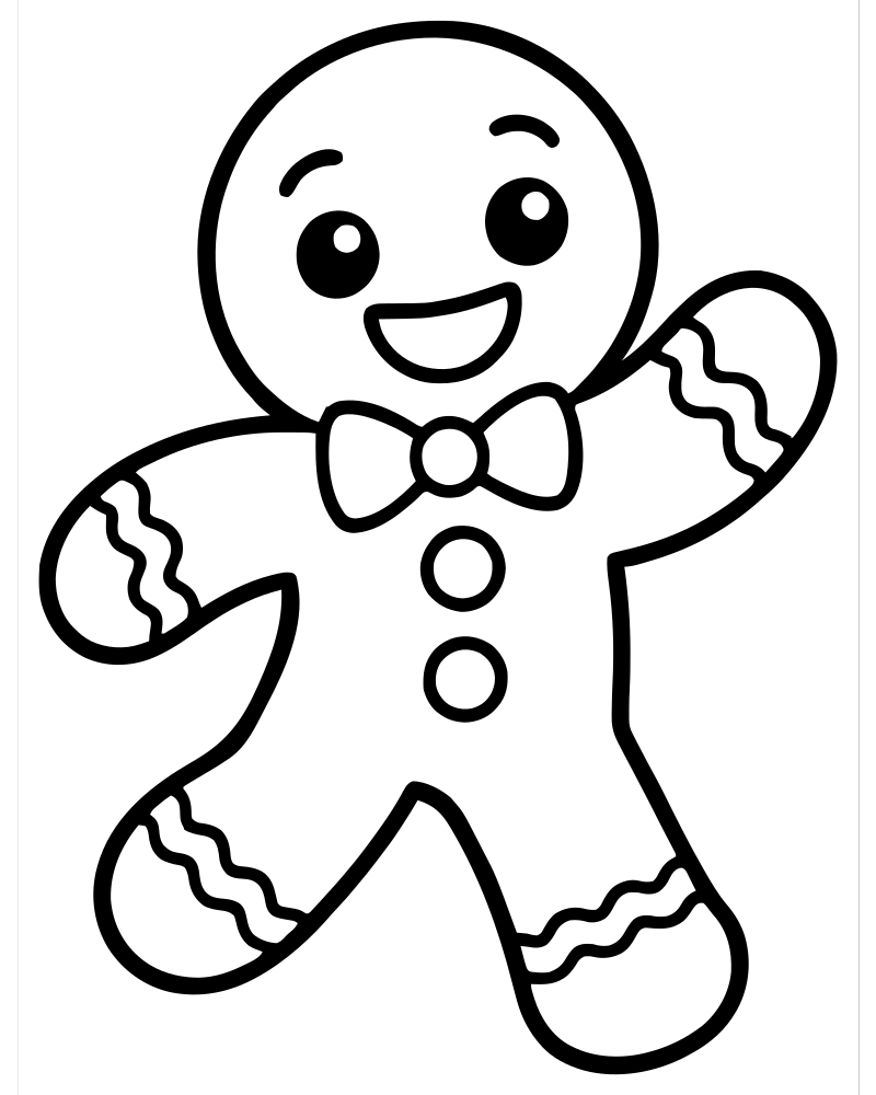 Printable running gingerbread man line art — Gingerbread coloring page