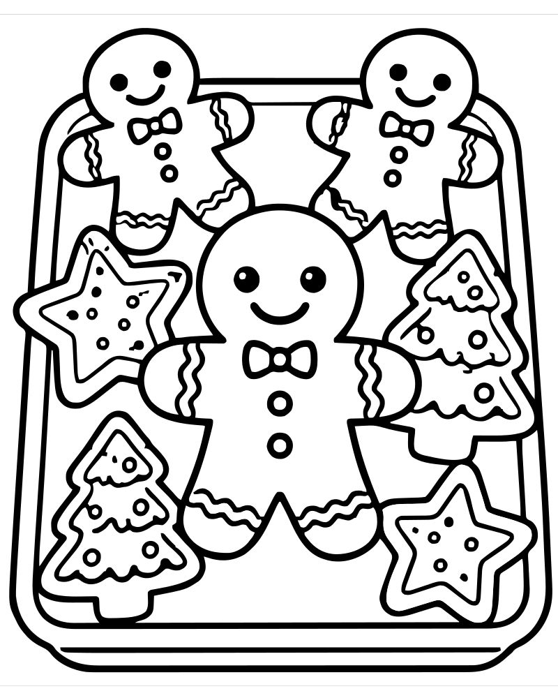 Tray of Gingerbread — free printable Gingerbread coloring page for kids