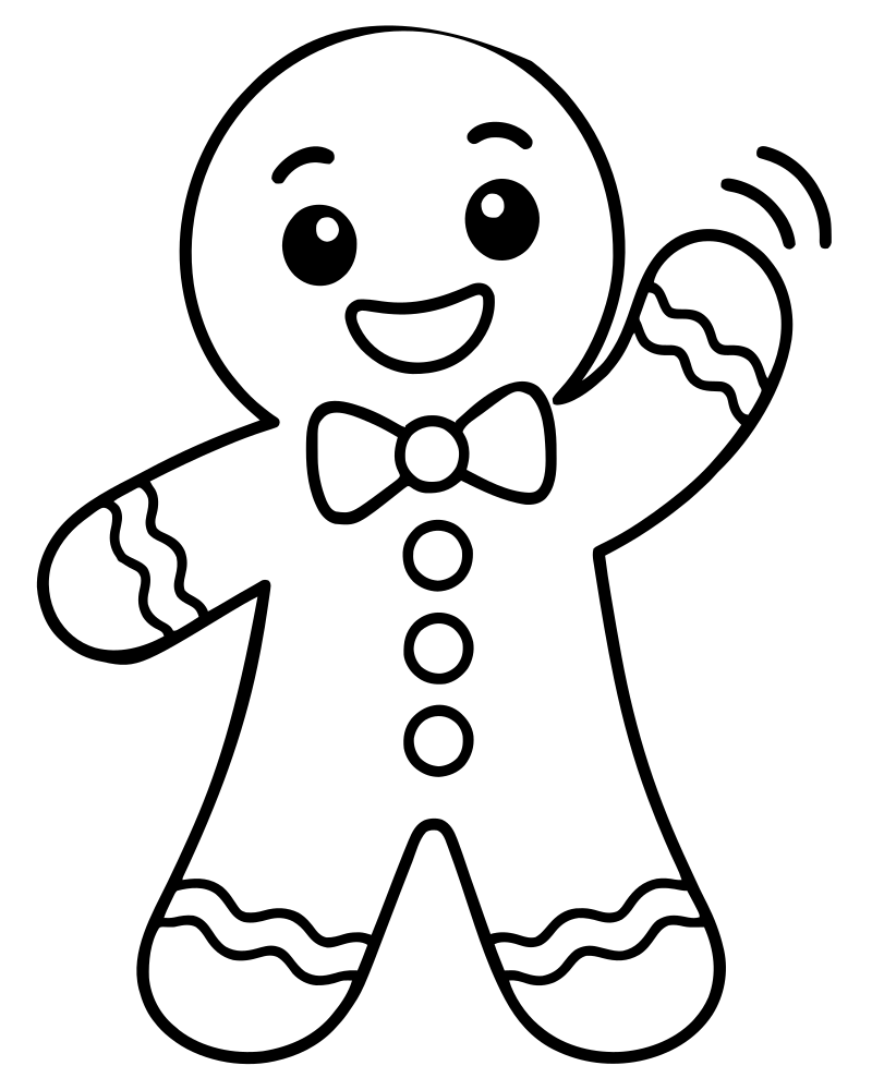 Printable waving gingerbread man line art — Gingerbread coloring page