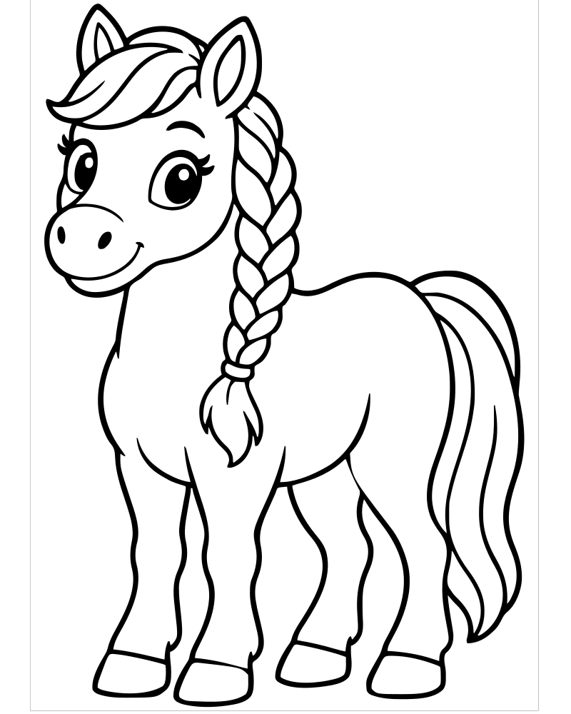 Braided Mane Horse picture to color — Horse coloring page for kids