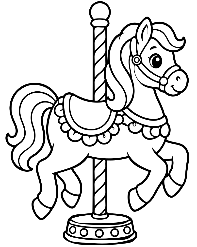 Printable carousel horse line art — Horse coloring page