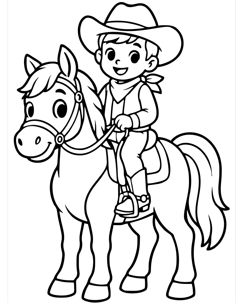Cowboy Horse — Horse coloring page to print for children