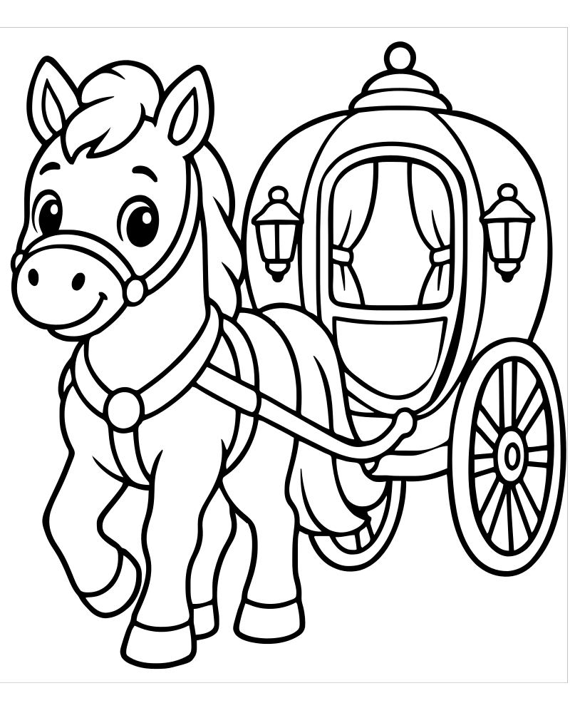 Printable horse and carriage line art — Horse coloring page