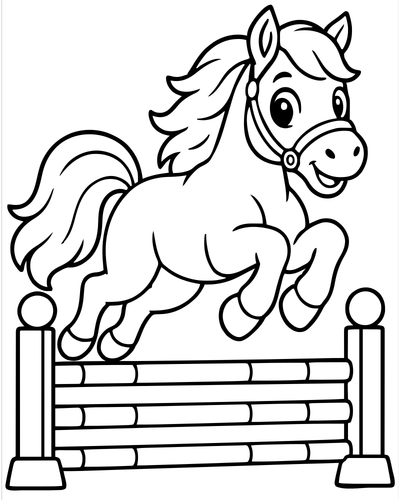 Horse Jumping a Fence — printable Horse coloring sheet for preschoolers