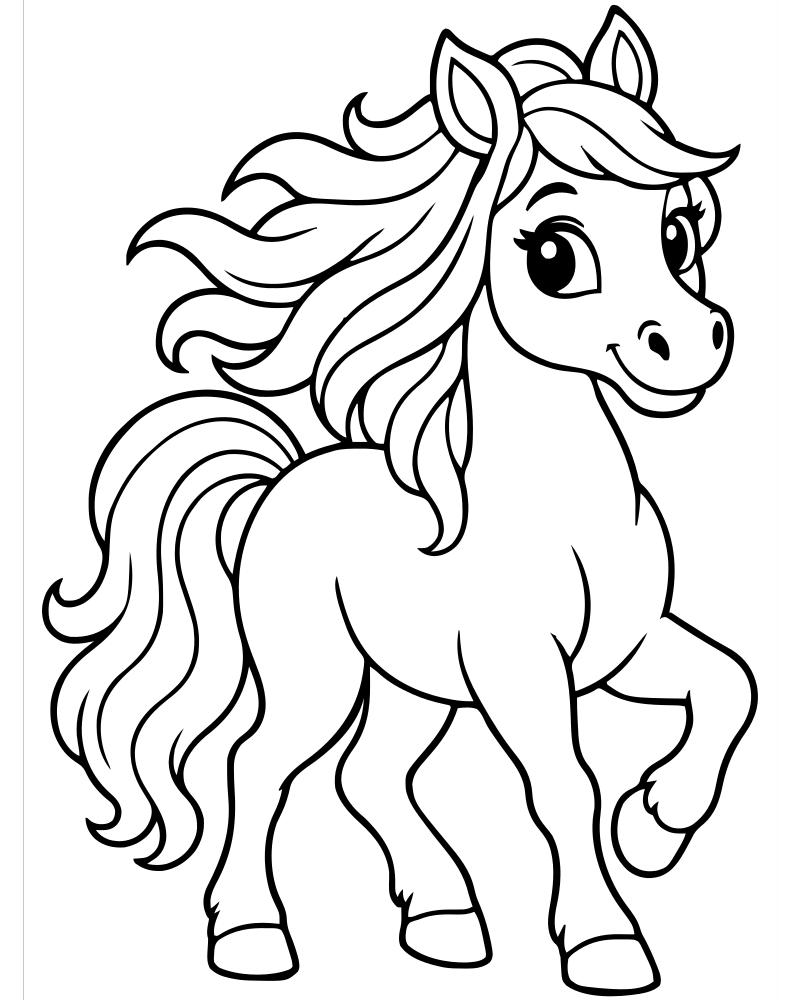 Horse with Flowing Mane picture to color — Horse coloring page for kids