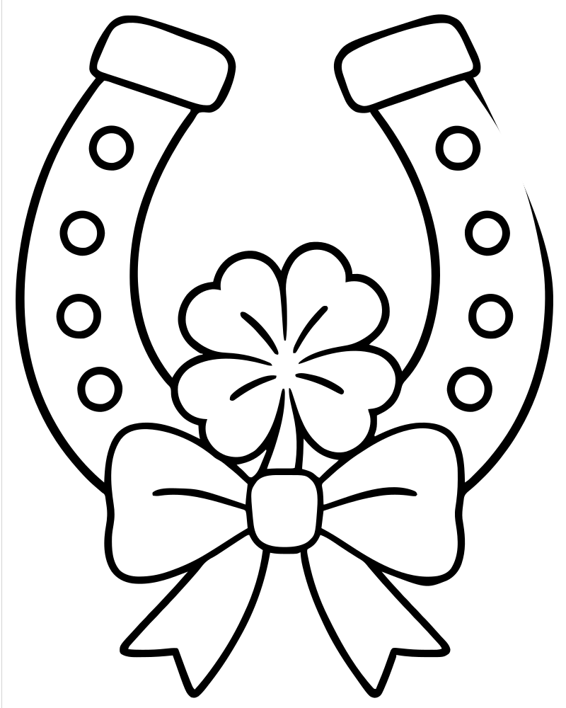 Printable lucky horseshoe pair line art — Horse coloring page
