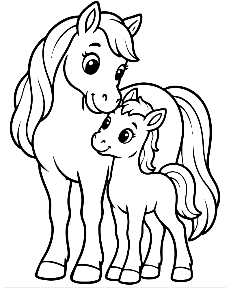 Mare and Foal — Horse coloring page to print for children
