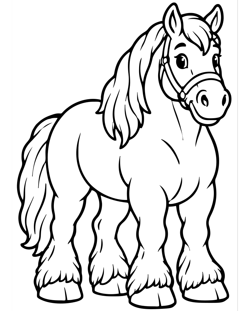 Strong Draft Horse — Horse coloring page to print for children