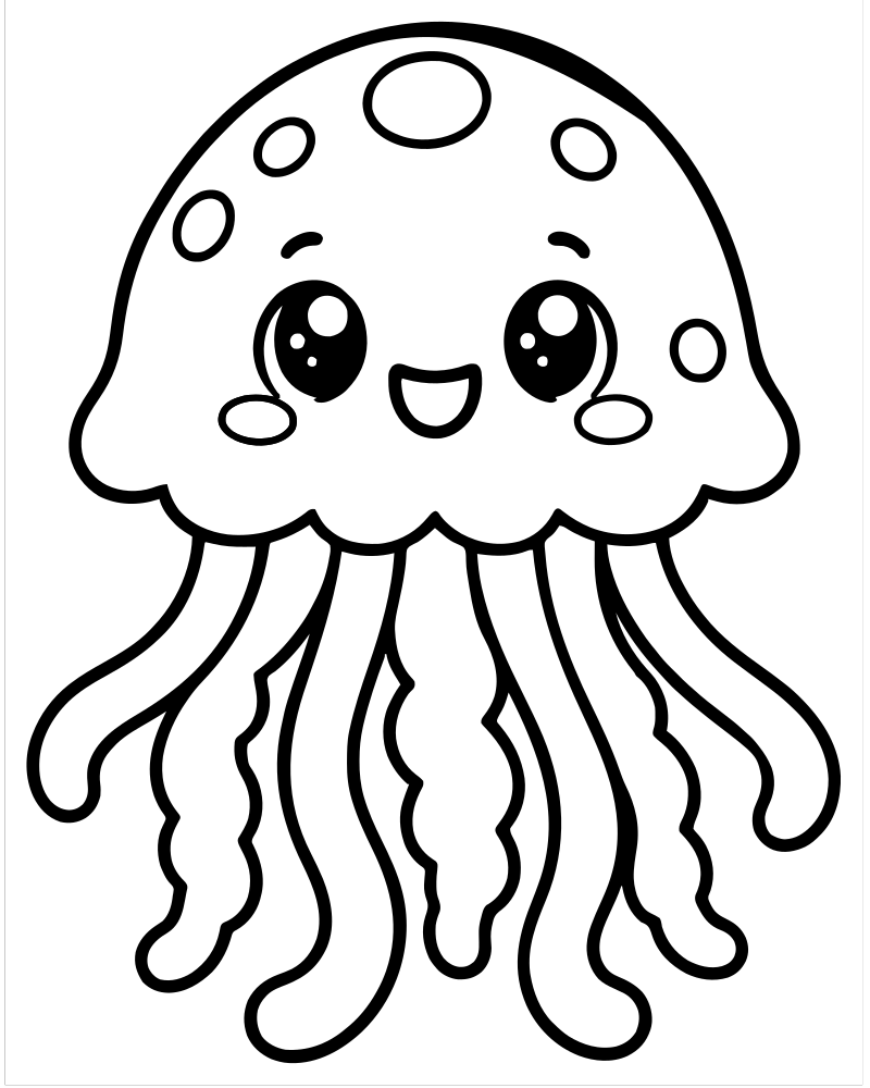 Chibi Jellyfish — Jellyfish coloring page to print for children