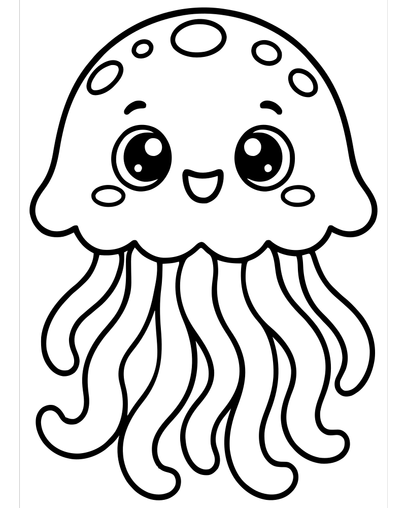 Cute Cartoon Jellyfish — printable Jellyfish coloring sheet for preschoolers