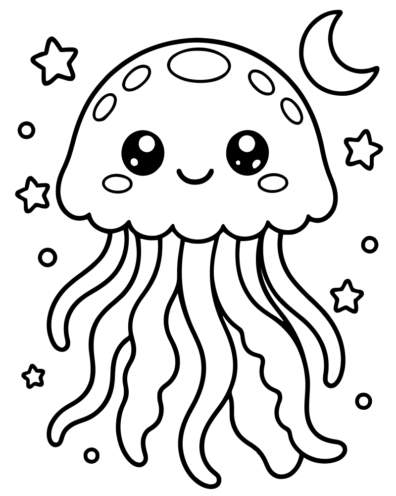 Jellyfish at Night — free printable Jellyfish coloring page for kids