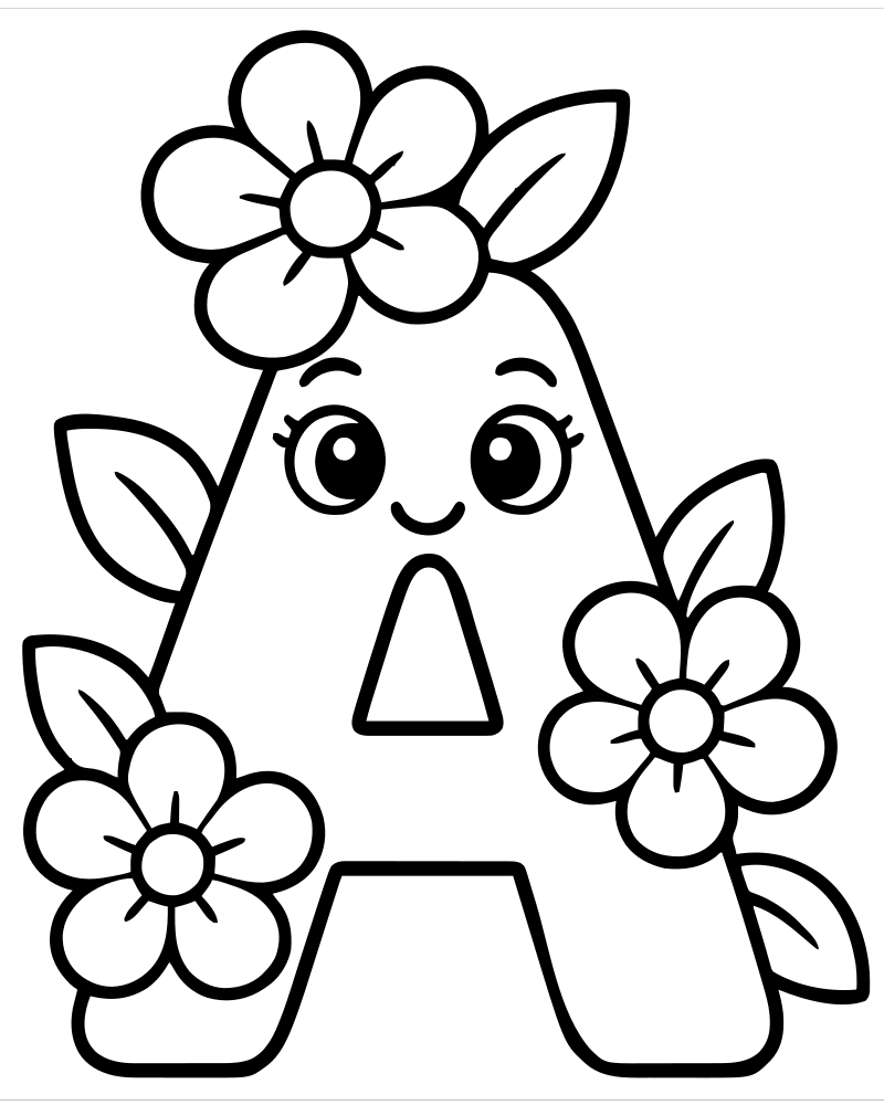 Letter A Flowers — free printable Letter coloring page for kids