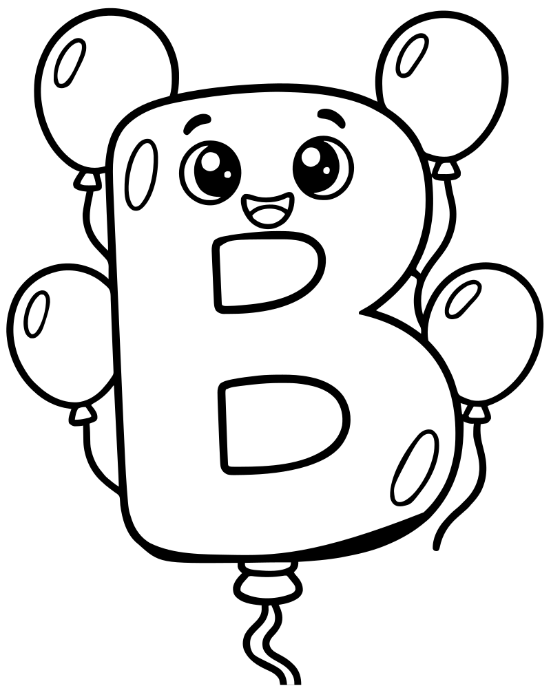 Letter B Balloons — printable Letter coloring sheet for preschoolers