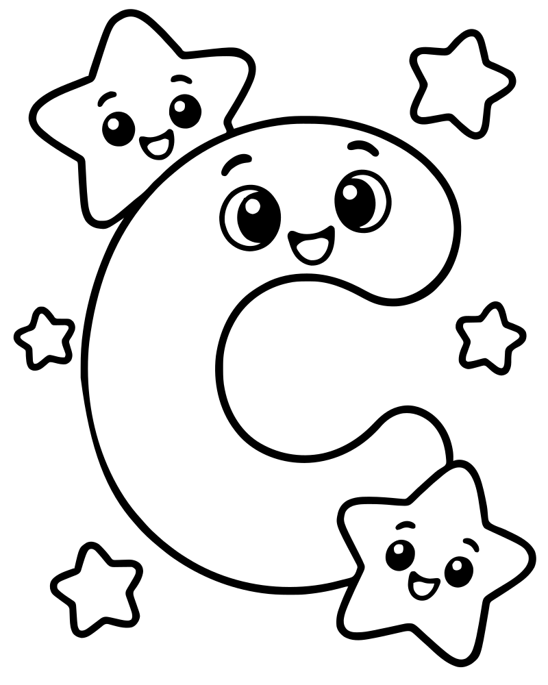 Letter C Stars picture to color — Letter coloring page for kids