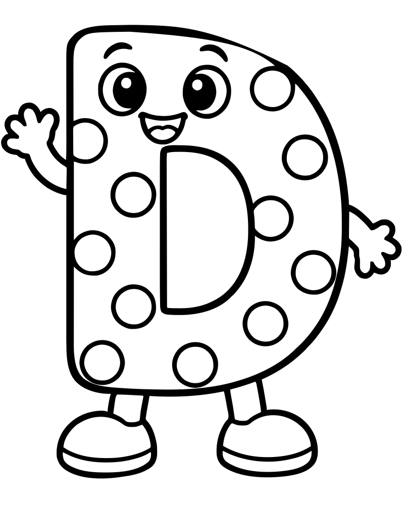 Letter D Dots — Letter coloring page to print for children