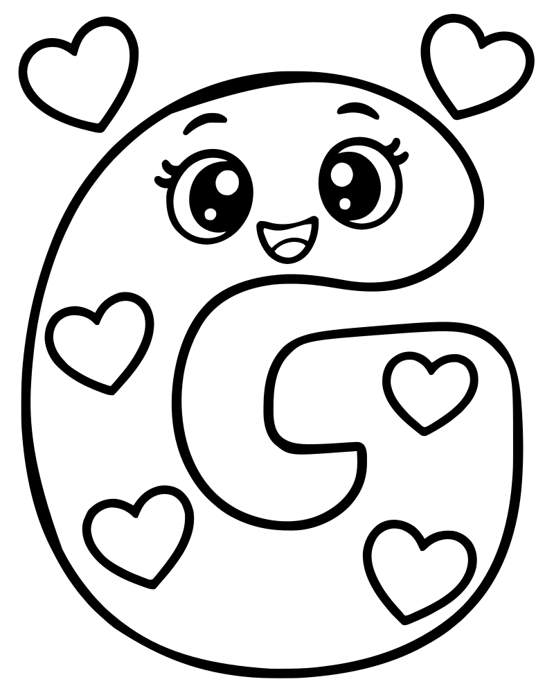 Letter G Hearts — printable Letter coloring sheet for preschoolers