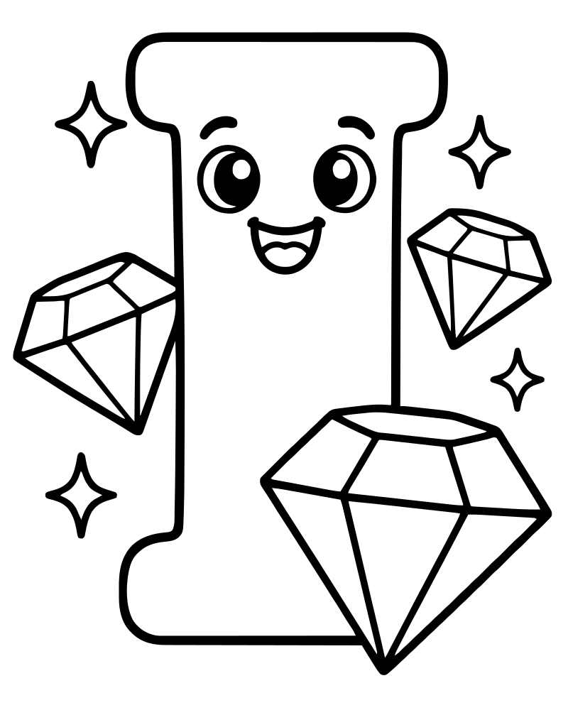 Letter I Diamonds — Letter coloring page to print for children