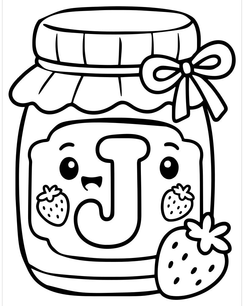 Printable letter j jam pattern line art — Letter coloring page
