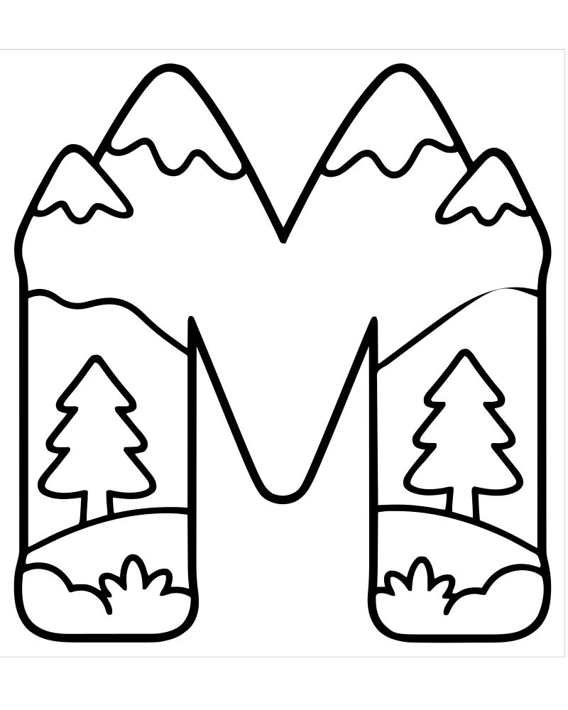 Letter M Mountains picture to color — Letter coloring page for kids