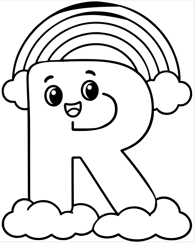 Letter R Rainbows picture to color — Letter coloring page for kids