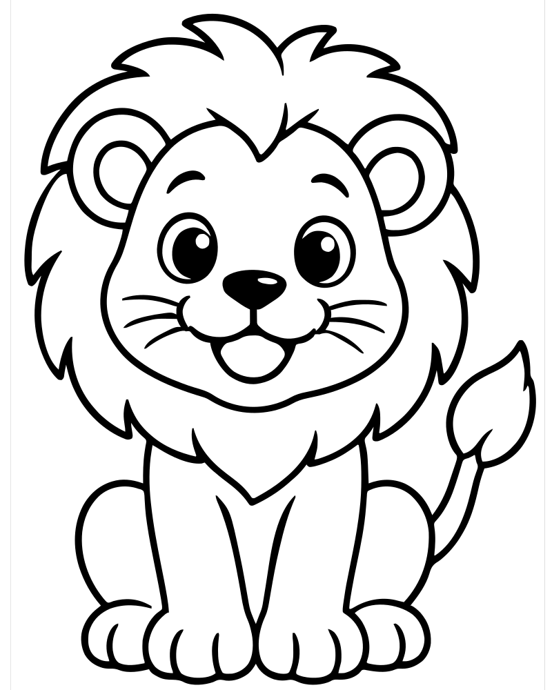 Printable cute cartoon lion line art — Lion coloring page