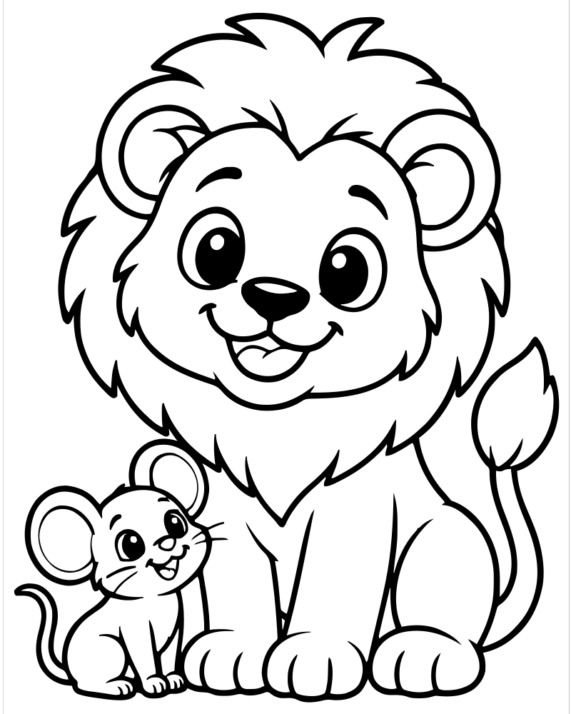 Lion and Mouse Friends — free printable Lion coloring page for kids