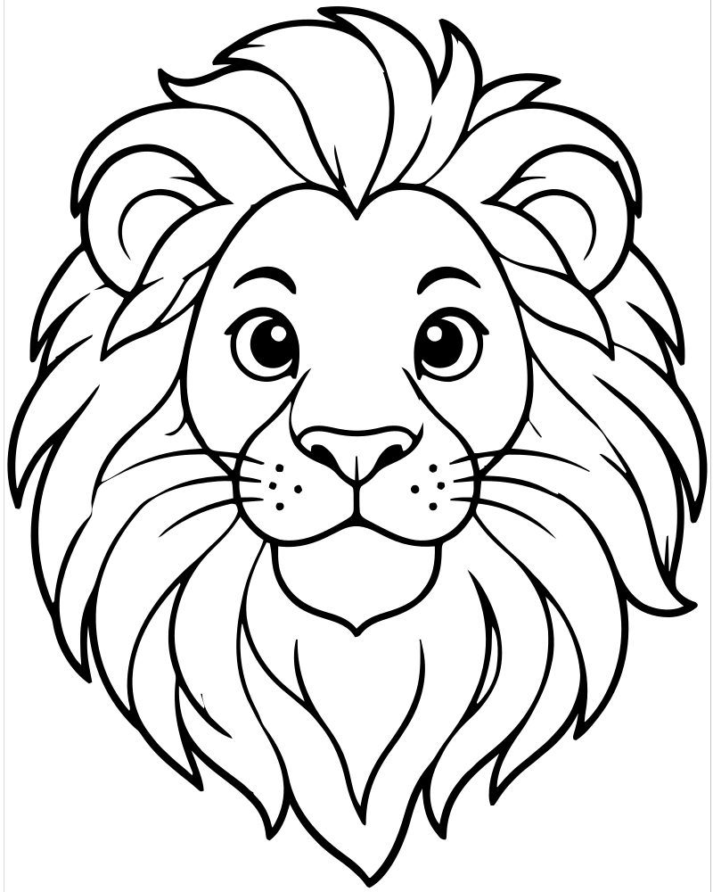 Lion Close-Up — Lion coloring page to print for children