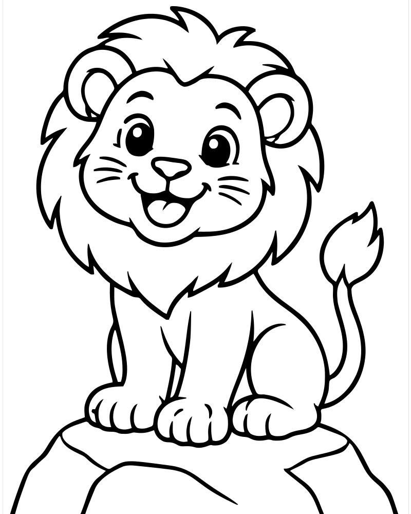 Lion on the Rock — Lion coloring page to print for children