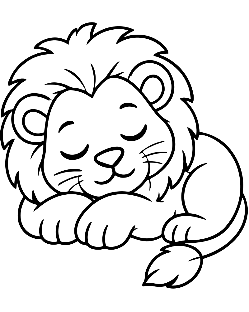 Sleeping Lion picture to color — Lion coloring page for kids