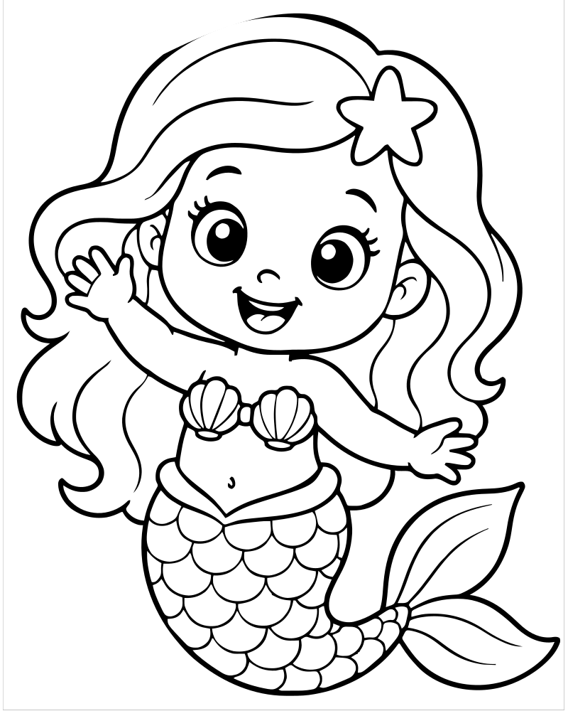 Baby Mermaid picture to color — Mermaid coloring page for kids