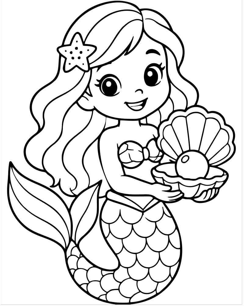 Mermaid and Pearl — printable Mermaid coloring sheet for preschoolers