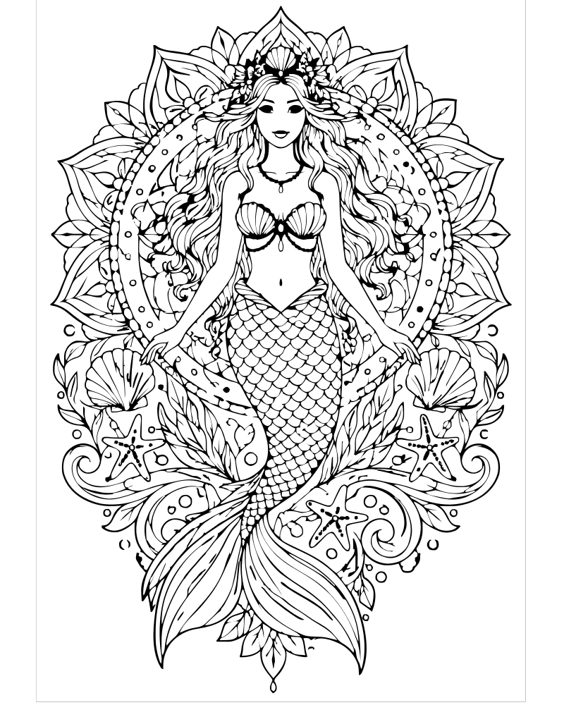 Mermaid Mandala — free printable Mermaid coloring page for kids