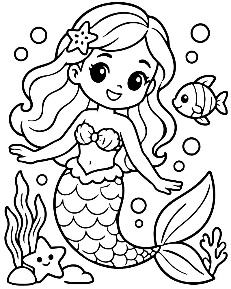 Mermaid Under the Sea — printable Mermaid coloring sheet for preschoolers