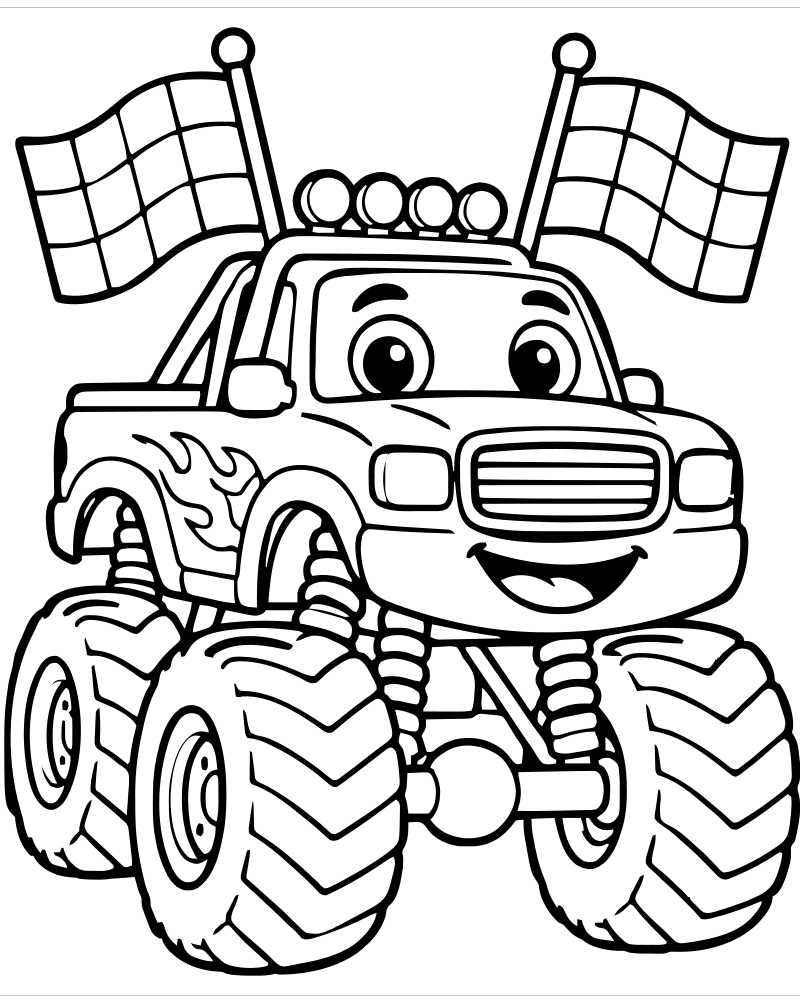 Monster Truck and Flags picture to color — Monster Truck coloring page for kids