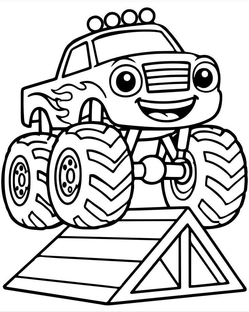 Monster Truck and Ramp picture to color — Monster Truck coloring page for kids