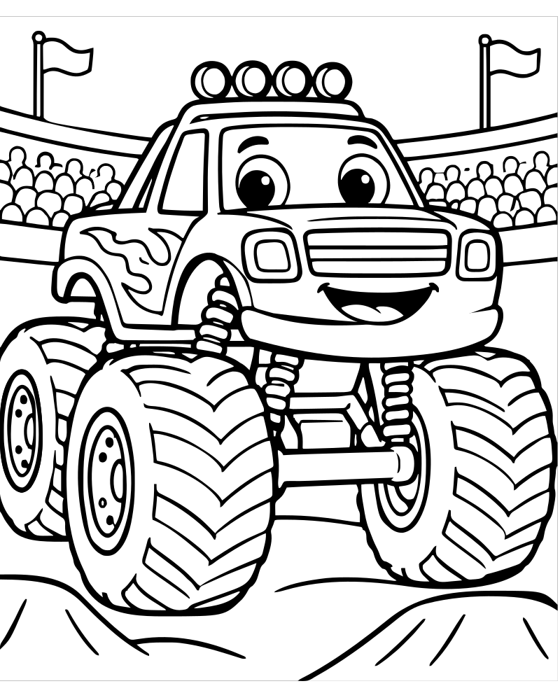 Monster Truck Arena — printable Monster Truck coloring sheet for preschoolers