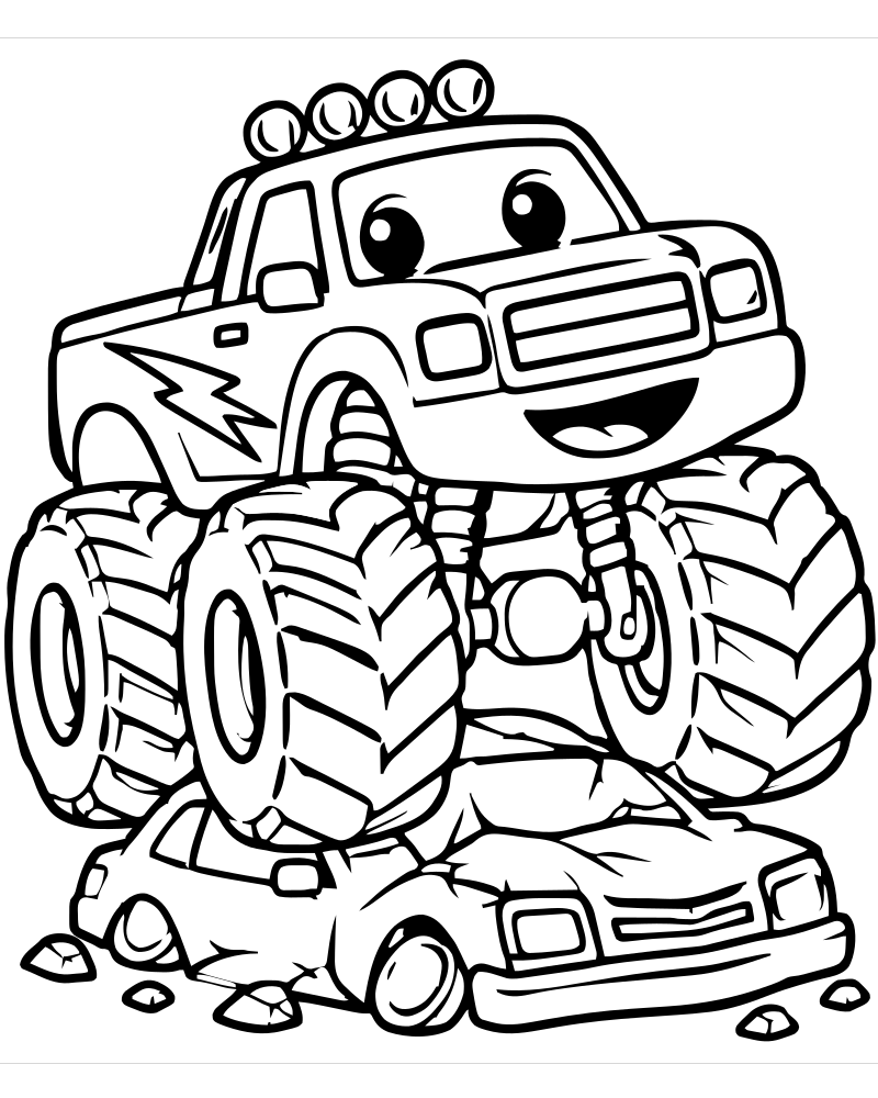Monster Truck Crush picture to color — Monster Truck coloring page for kids
