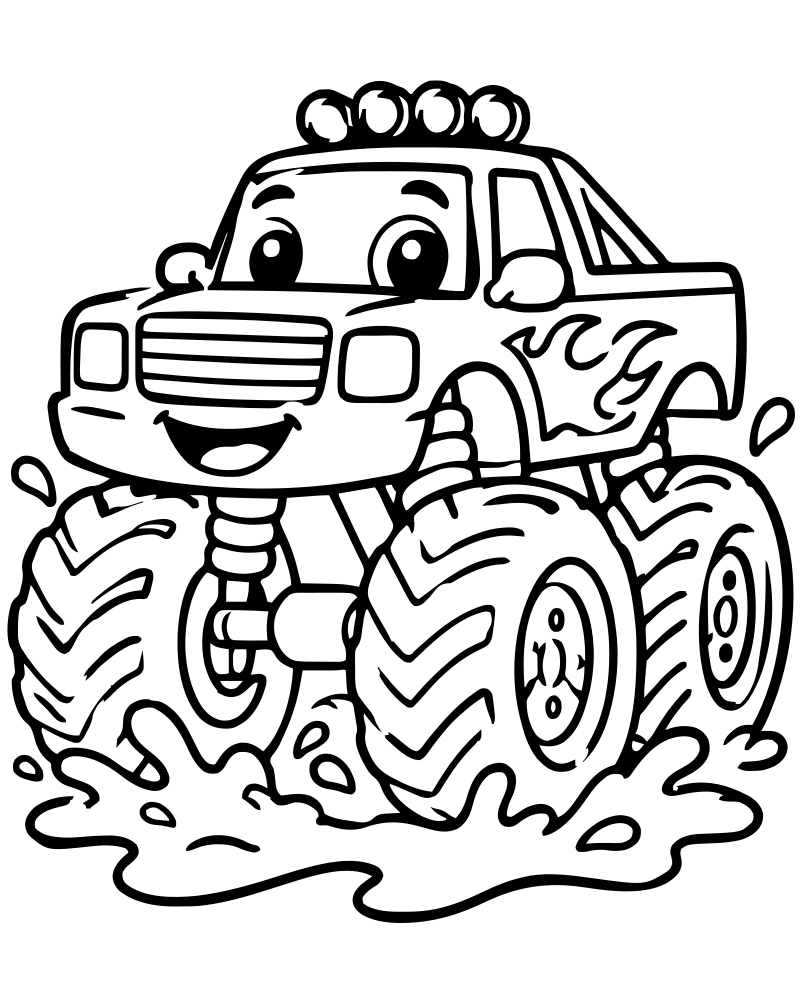 Monster Truck in the Mud — Monster Truck coloring page to print for children