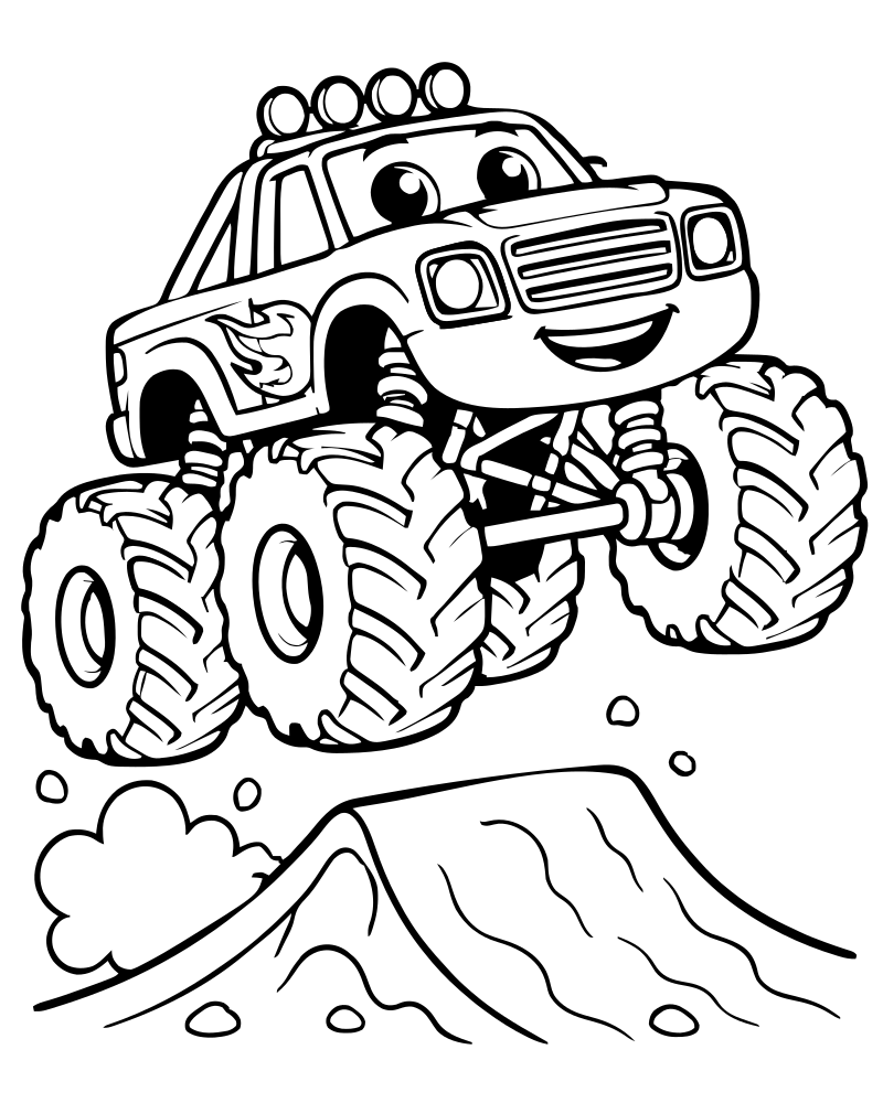 Monster Truck Jumping — free printable Monster Truck coloring page for kids