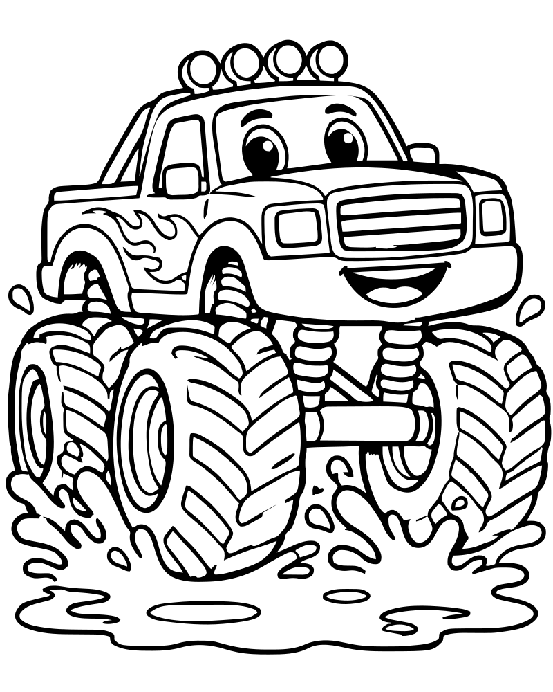 Monster Truck Mud Bog picture to color — Monster Truck coloring page for kids