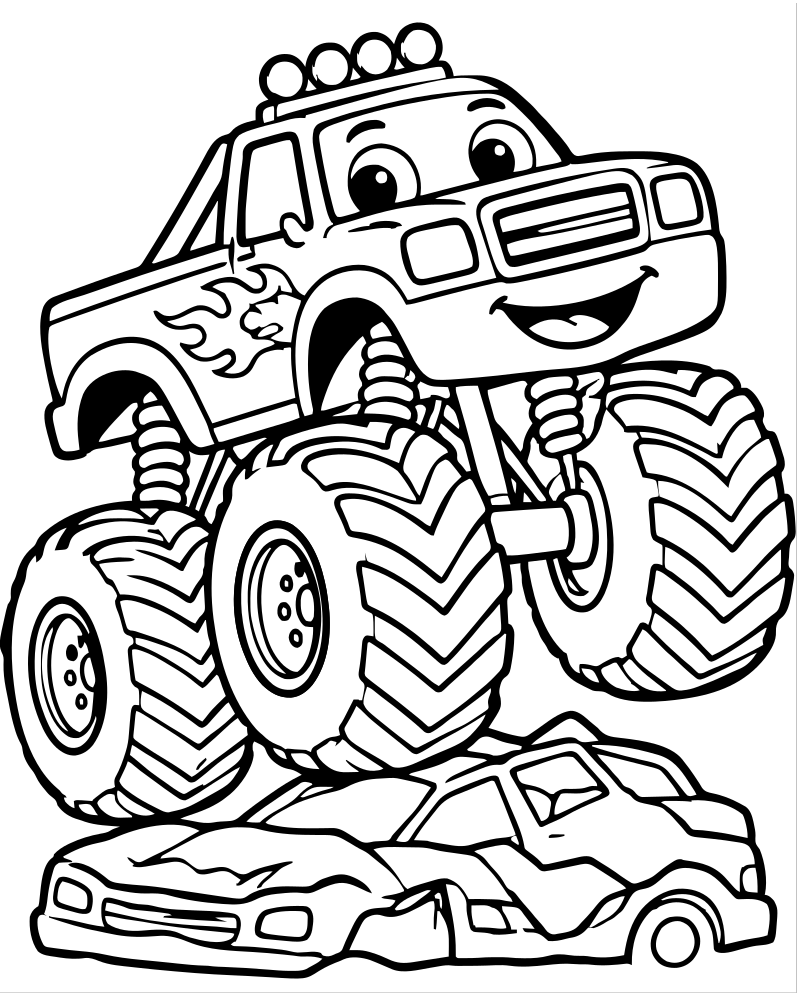 Monster Truck Stunt — free printable Monster Truck coloring page for kids