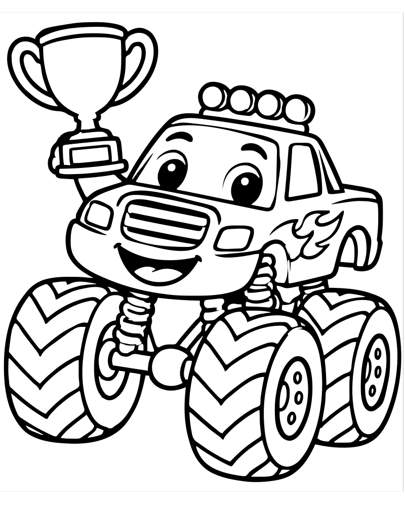 Printable monster truck trophy line art — Monster Truck coloring page