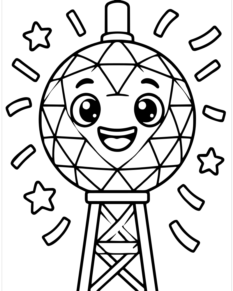 Printable ball drop celebration line art — New Years coloring page