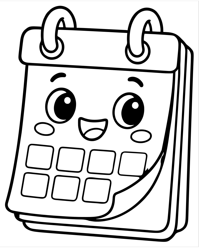 Calendar Page Flip picture to color — New Years coloring page for kids