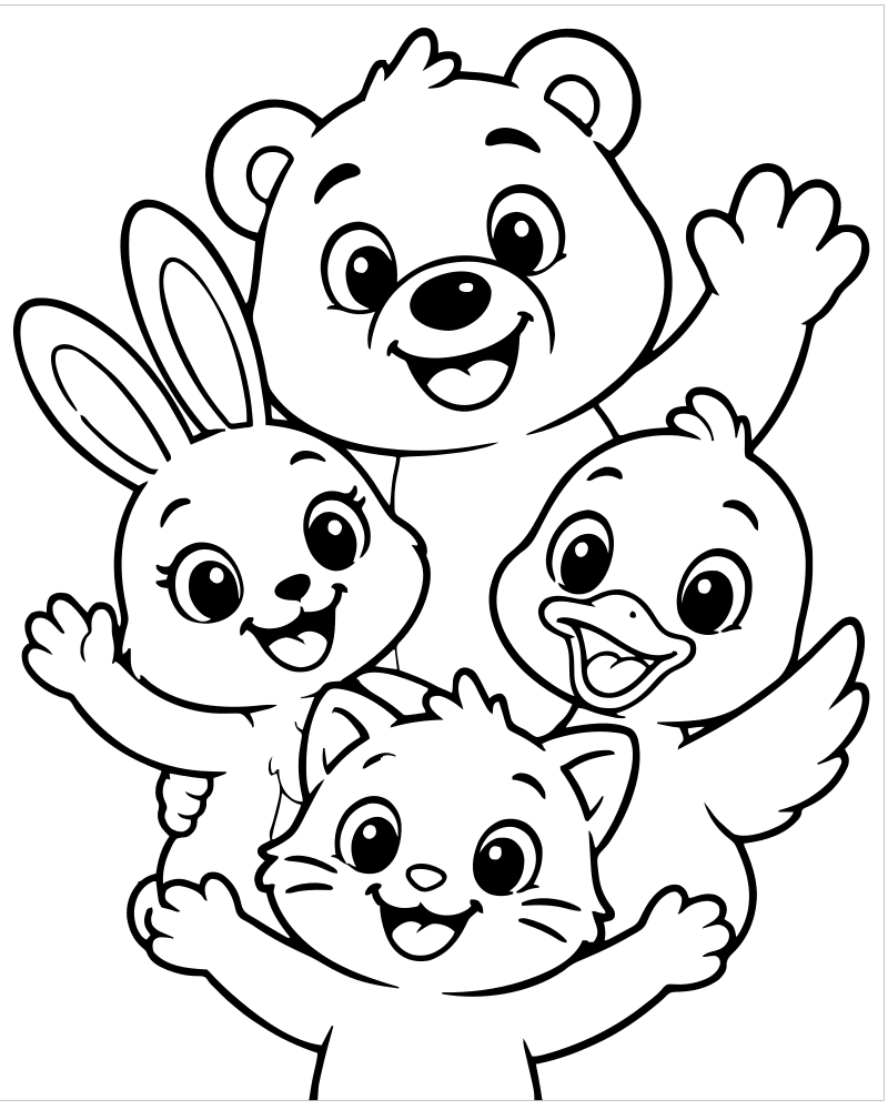 Cheers Friends — free printable New Years coloring page for kids