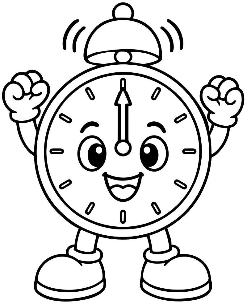 Clock Strike Twelve — printable New Years coloring sheet for preschoolers